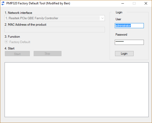 Screenshot of the Factory Reset Tool